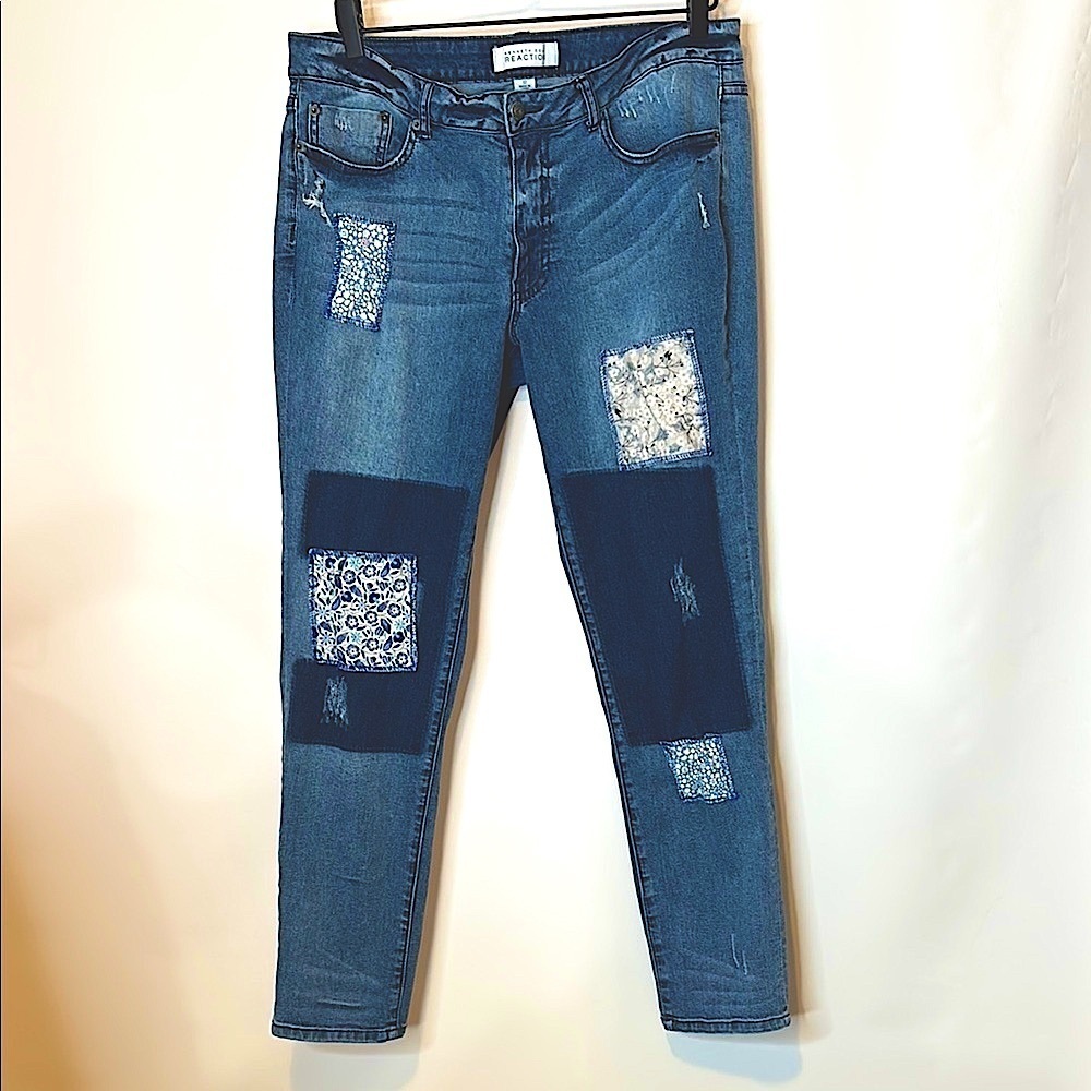 Kenneth Cole Reaction Blue Patchwork Straight Leg Jeans